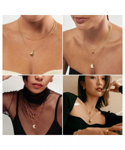 Waterdrop Pendant Necklaces for Women Dainty 18K Gold Flat Snake Chain Necklace Layered Herringbone Cute Teardrop Choker Neck...