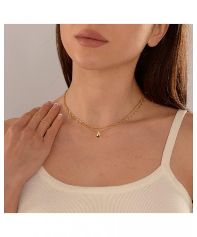 Waterdrop Pendant Necklaces for Women Dainty 18K Gold Flat Snake Chain Necklace Layered Herringbone Cute Teardrop Choker Neck...