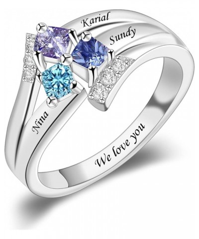 Personalized Mothers Ring with 1/2/3/4/5/6/7/8/9 Simulated Birthstones for Mom Engraved Name Ring for Women Promise Rings for...