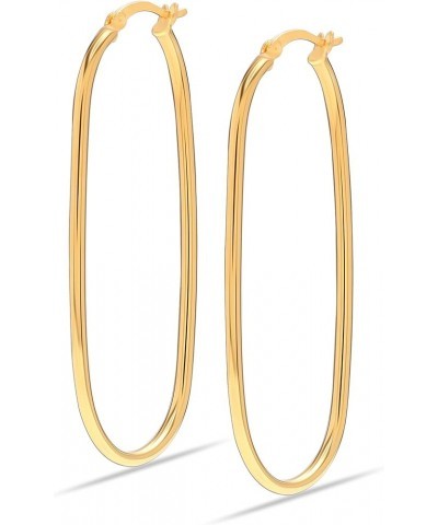 Charmsy LARGE 925 Sterling Silver Light Weight Rectangle-Shape Click-Top Hoop Earrings for Women Yellow-Gold $13.95 Earrings