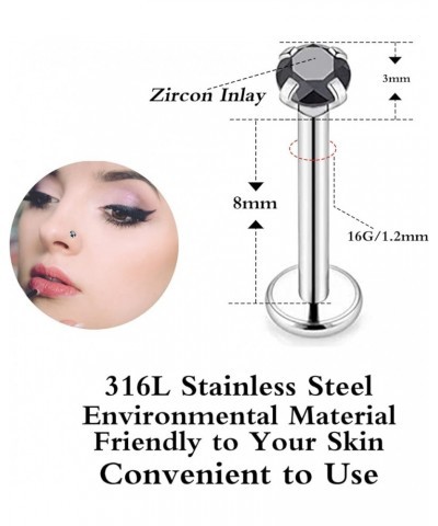 Top Push in Threadless 316L Surgical Steel Flat Back Stud for Nose Heart CZ Lip Stud Bone Studs Nose Piercing Jewelry for Wom...