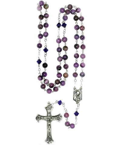 Gemstone Catholic Prayer Rosary - Includes "How to Pray the Rosary", Rosary Pouch and Gemstone meaning Charoite $35.87 Necklaces