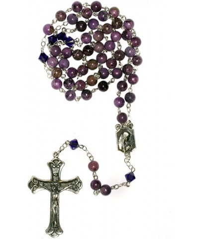 Gemstone Catholic Prayer Rosary - Includes "How to Pray the Rosary", Rosary Pouch and Gemstone meaning Charoite $35.87 Necklaces