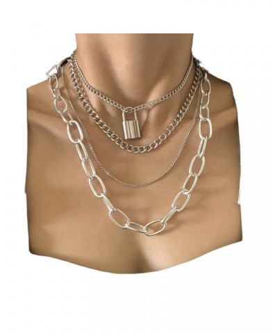 Punk Lock Pendant Choker Necklace for Women Layered Thick Paperclip Chain Necklace for Party and Daily Wearing $7.23 Necklaces