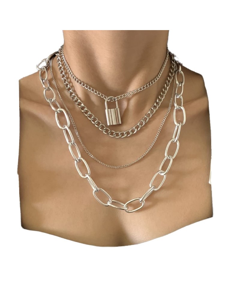 Punk Lock Pendant Choker Necklace for Women Layered Thick Paperclip Chain Necklace for Party and Daily Wearing $7.23 Necklaces