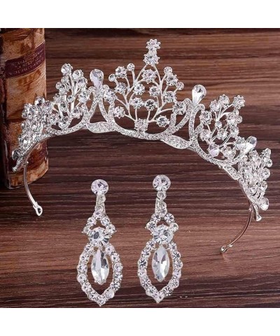 Silver Bride Wedding Rhinestone Crown and Tiaras with Earring Queen Headbands Bridal Hair Accessories Wedding Jewelry Set for...