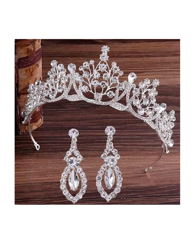 Silver Bride Wedding Rhinestone Crown and Tiaras with Earring Queen Headbands Bridal Hair Accessories Wedding Jewelry Set for...