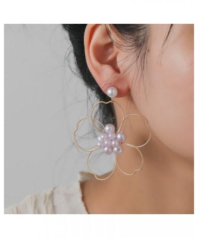 Bohemian Pearl Drip Dangle Earrings for Women Girls, Chic White Hollow Flower Earrings Vacation Jewelry A $8.39 Earrings