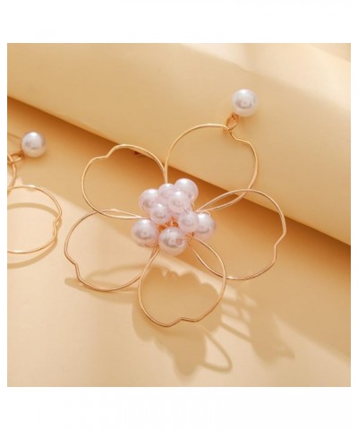 Bohemian Pearl Drip Dangle Earrings for Women Girls, Chic White Hollow Flower Earrings Vacation Jewelry A $8.39 Earrings