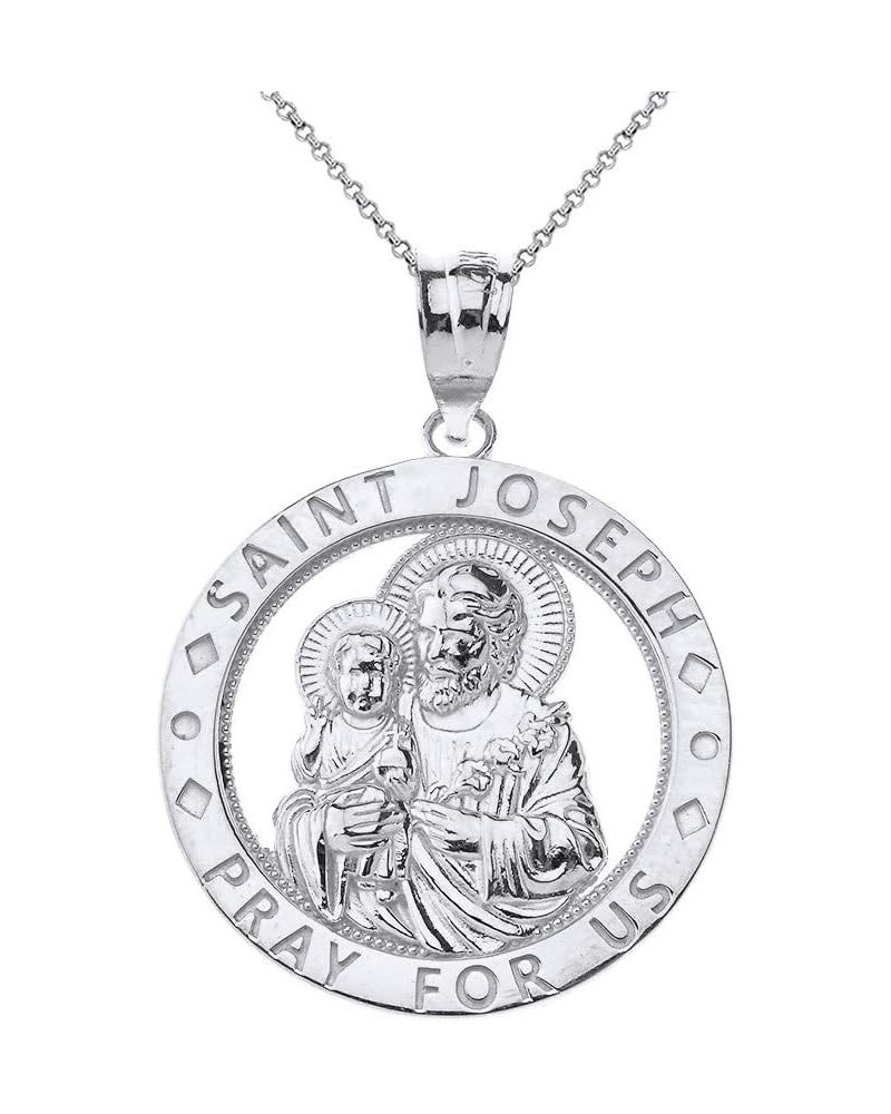 Sterling Silver Saint Joseph Pray For Us Round Charm Pendant Necklace 16.0 Inches $17.62 Necklaces