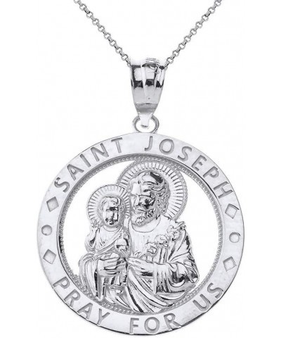 Sterling Silver Saint Joseph Pray For Us Round Charm Pendant Necklace 16.0 Inches $17.62 Necklaces