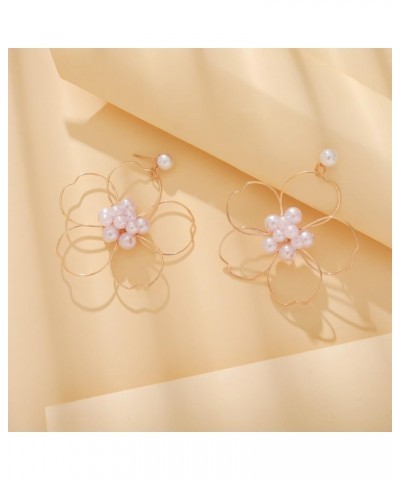 Bohemian Pearl Drip Dangle Earrings for Women Girls, Chic White Hollow Flower Earrings Vacation Jewelry A $8.39 Earrings