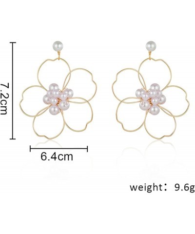 Bohemian Pearl Drip Dangle Earrings for Women Girls, Chic White Hollow Flower Earrings Vacation Jewelry A $8.39 Earrings