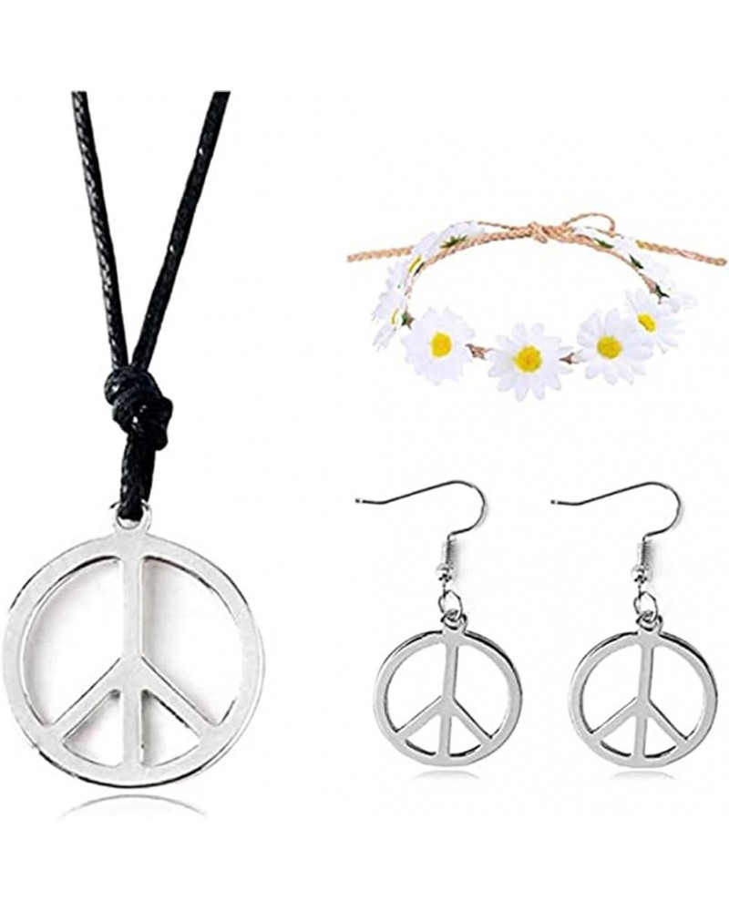 Peace Sign Necklace Earrings Set for Women 1960s 1970s Hippie Party Accessories Pendant Necklace B $10.02 Jewelry Sets