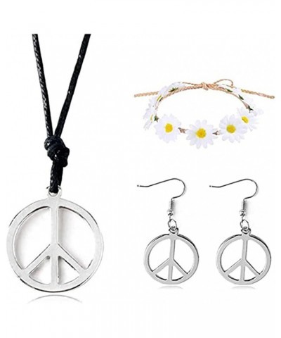 Peace Sign Necklace Earrings Set for Women 1960s 1970s Hippie Party Accessories Pendant Necklace B $10.02 Jewelry Sets