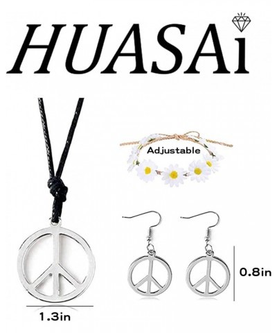 Peace Sign Necklace Earrings Set for Women 1960s 1970s Hippie Party Accessories Pendant Necklace B $10.02 Jewelry Sets