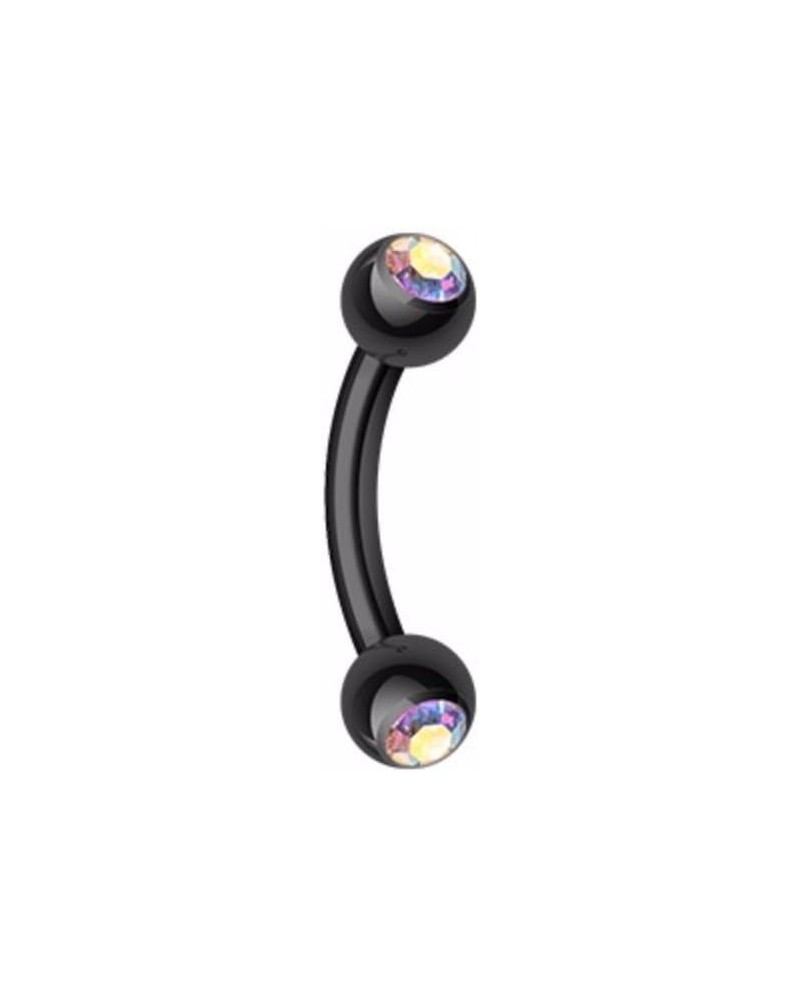 Colorline PVD WildKlass Double Gem Ball Curved Barbell Eyebrow Ring 16 GA, 8mm, 3mm ball size, Black/Aurora Borealis $8.79 Bo...