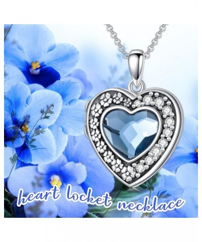 Sterling Silver Heart Locket Necklace with Blue Crystal Flower Lockets for Women that Hold 2 Pictures 00-Heart Locket-Photo $...