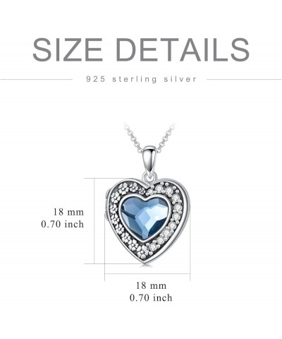 Sterling Silver Heart Locket Necklace with Blue Crystal Flower Lockets for Women that Hold 2 Pictures 00-Heart Locket-Photo $...