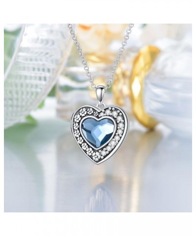 Sterling Silver Heart Locket Necklace with Blue Crystal Flower Lockets for Women that Hold 2 Pictures 00-Heart Locket-Photo $...