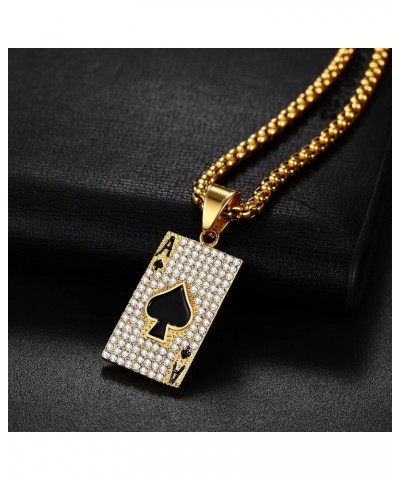 Ace of Spades Necklace for Men: Stainlss Steel Necklace Good Luck Poker Card Pendant Necklace Hip Hop Rock Jewelry Gift for M...