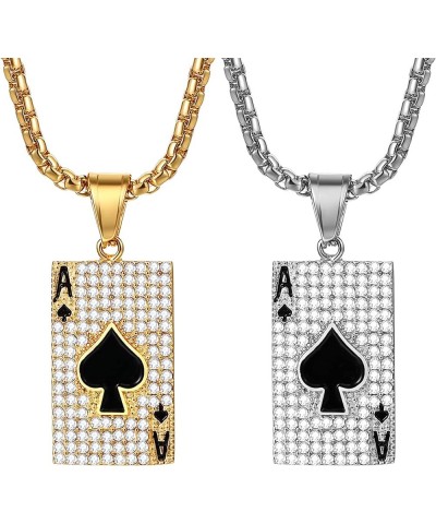 Ace of Spades Necklace for Men: Stainlss Steel Necklace Good Luck Poker Card Pendant Necklace Hip Hop Rock Jewelry Gift for M...