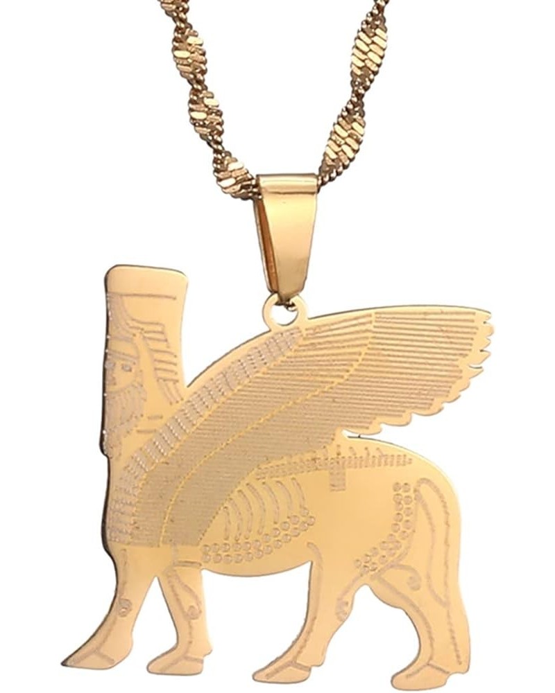 Ashur Pendant Neckalces for Women Men Lamassu Assyrian Protective Deity Jewelry gold $8.67 Necklaces