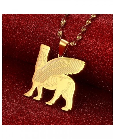 Ashur Pendant Neckalces for Women Men Lamassu Assyrian Protective Deity Jewelry gold $8.67 Necklaces