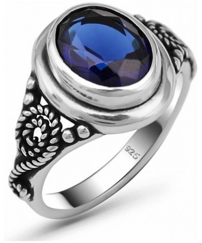 Genuine 925 Sterling Silver Oval Shape Brilliant Cut Blue Sapphire Color Stone Luxury Statement Filigree Ring Gift for Her $1...