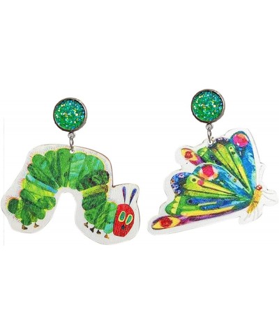 Handmade Earring Teacher Earrings Acrylic Cartoon Animal Drop Earrings Hungry Caterpillar Earring for Women Preschool Reading...