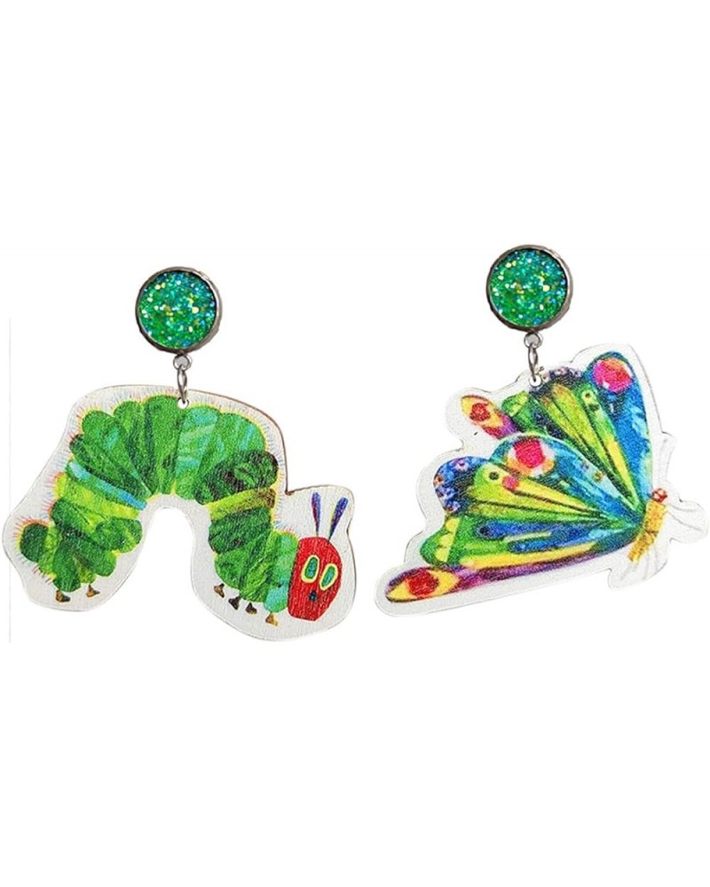 Handmade Earring Teacher Earrings Acrylic Cartoon Animal Drop Earrings Hungry Caterpillar Earring for Women Preschool Reading...