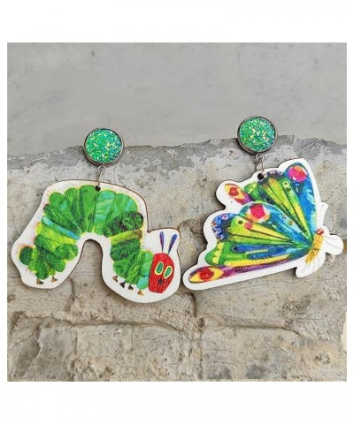 Handmade Earring Teacher Earrings Acrylic Cartoon Animal Drop Earrings Hungry Caterpillar Earring for Women Preschool Reading...