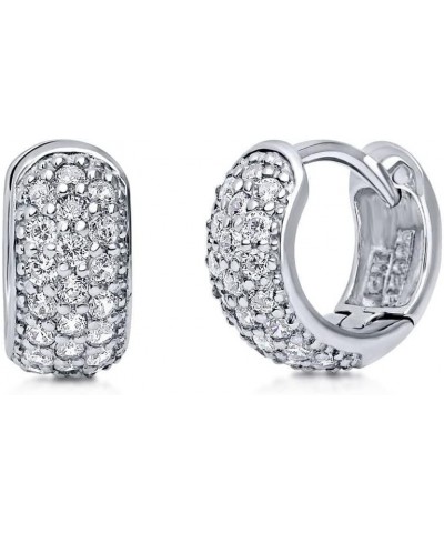 Sterling Silver Dome Cubic Zirconia CZ Small Fashion Hoop Huggie Earrings for Women, 0.5 Rhodium Plated $30.77 Earrings