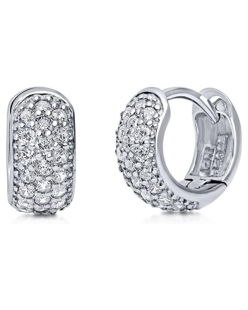 Sterling Silver Dome Cubic Zirconia CZ Small Fashion Hoop Huggie Earrings for Women, 0.5 Rhodium Plated $30.77 Earrings