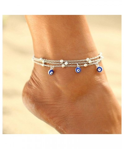 Evil Eye Ankle Bracelet Fashion Bead Layered Anklet Silver Beach Foot Jewelry for Women and Girls $7.79 Anklets