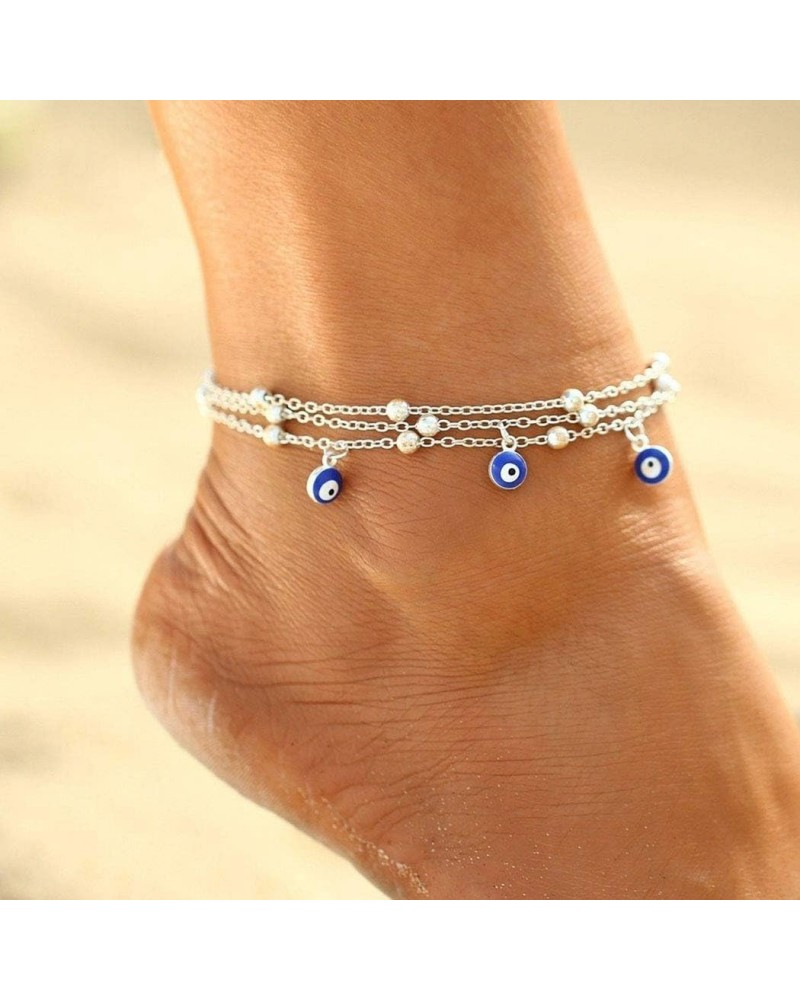 Evil Eye Ankle Bracelet Fashion Bead Layered Anklet Silver Beach Foot Jewelry for Women and Girls $7.79 Anklets