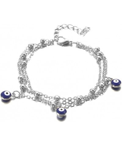 Evil Eye Ankle Bracelet Fashion Bead Layered Anklet Silver Beach Foot Jewelry for Women and Girls $7.79 Anklets