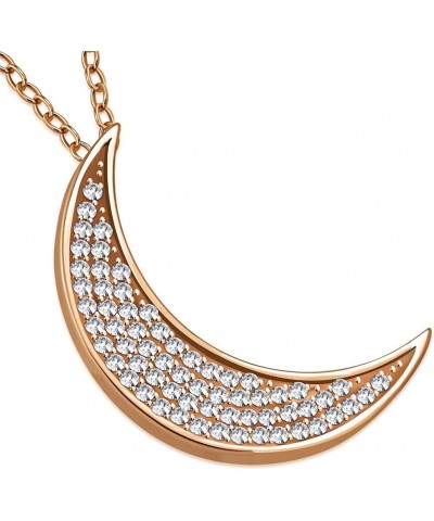 925 Sterling Silver White CZ Womens Crescent Half-Moon Pendant Necklace Pink $12.25 Necklaces