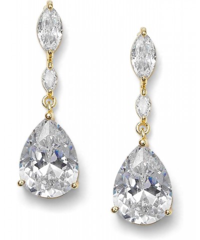 Gold Cubic Zirconia Crystal Teardrop Dangle Bridal Earrings for Wedding, Bridesmaids, Prom Gift $11.75 Earrings