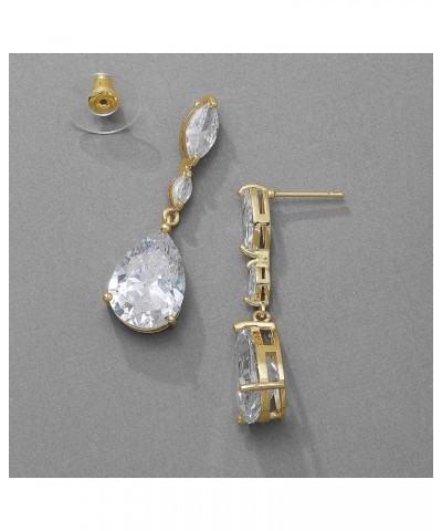 Gold Cubic Zirconia Crystal Teardrop Dangle Bridal Earrings for Wedding, Bridesmaids, Prom Gift $11.75 Earrings