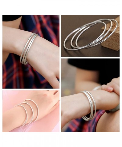 3 Colors 925 Sterling Silver Classical 2MM Simple Plain Polished Round Circle Bangle Bracelet 7.5" 8" 8.5" for Women Girls Si...