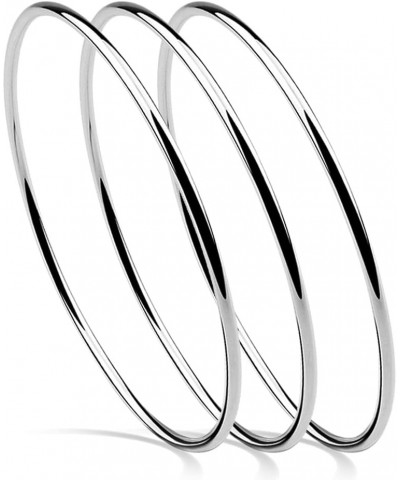 3 Colors 925 Sterling Silver Classical 2MM Simple Plain Polished Round Circle Bangle Bracelet 7.5" 8" 8.5" for Women Girls Si...