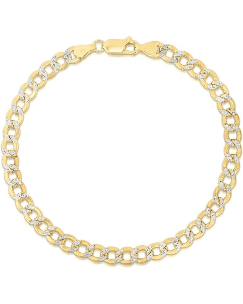 10k Yellow Gold 5.5mm Two Tone Lightweight White Pave Curb Bracelet and Anklet 10.0 Inches $102.63 Anklets