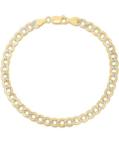 10k Yellow Gold 5.5mm Two Tone Lightweight White Pave Curb Bracelet and Anklet 10.0 Inches $102.63 Anklets