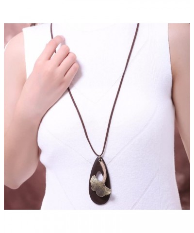 Womens Pendant Necklace Wood Handmade Jewelry Long Rope Sweater Necklace for Woman R9-MFZ2-APQF $7.79 Necklaces