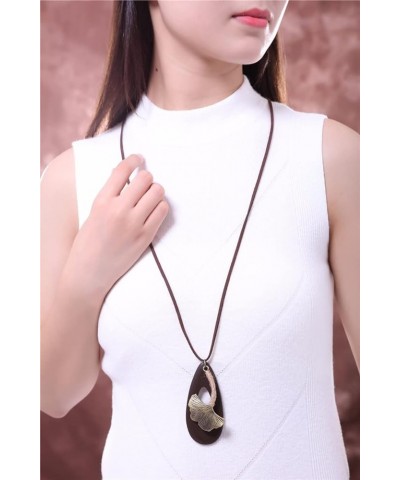 Womens Pendant Necklace Wood Handmade Jewelry Long Rope Sweater Necklace for Woman R9-MFZ2-APQF $7.79 Necklaces