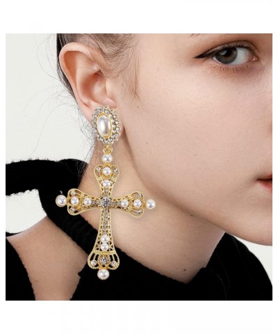 Cross Dangle Earrings Women - Baroque Pearl Vintage Statement Drop Earring Tassel Crystal Zirconia Lucky Jewelry Earring Birt...