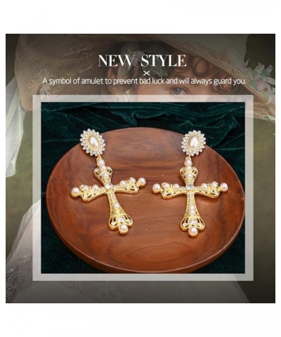 Cross Dangle Earrings Women - Baroque Pearl Vintage Statement Drop Earring Tassel Crystal Zirconia Lucky Jewelry Earring Birt...