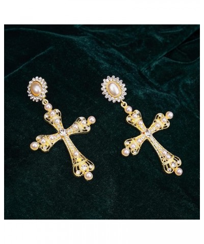 Cross Dangle Earrings Women - Baroque Pearl Vintage Statement Drop Earring Tassel Crystal Zirconia Lucky Jewelry Earring Birt...