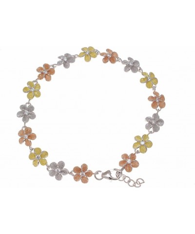 925 sterling silver yellow rose gold tricolor plated Hawaiian plumeria flower bracelet 10mm 7 $29.40 Others